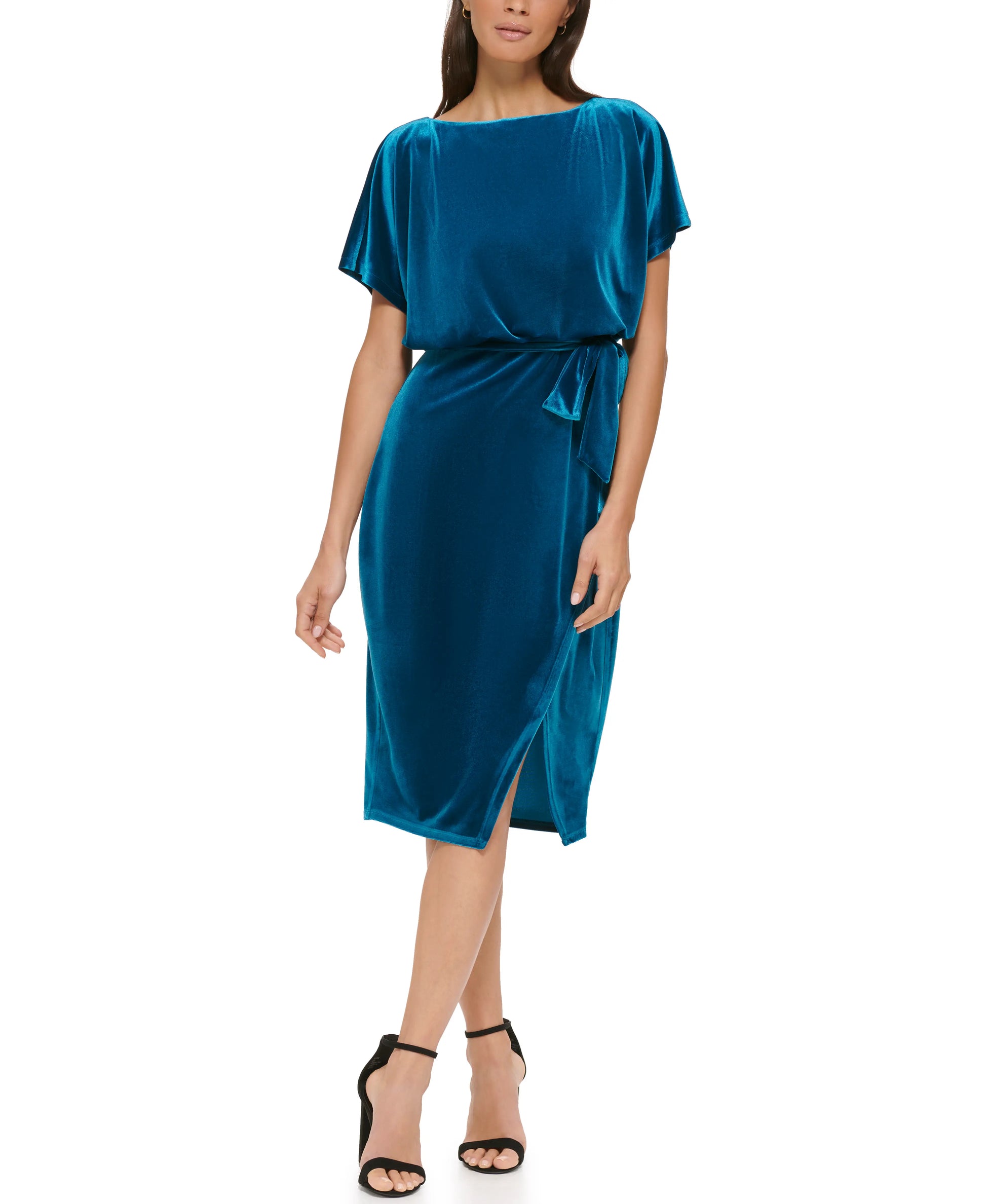 Velvet Blouson Cocktail Dress.-KENSIE-XS-TEAL-Urbanheer