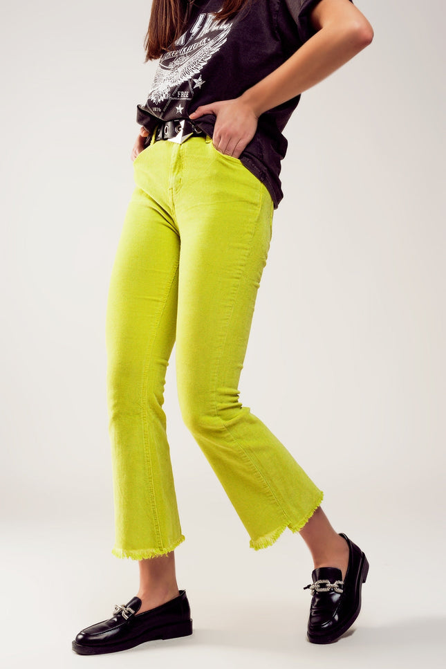 Flare Corduroy Pants In Lime Green