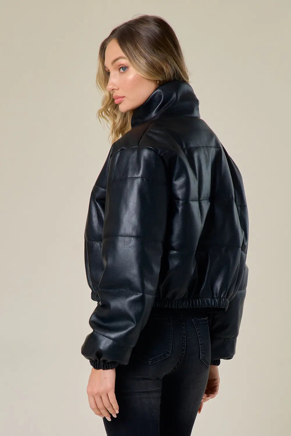 Black Leather Puffer Jacket-Saints & Hearts-S-Urbanheer