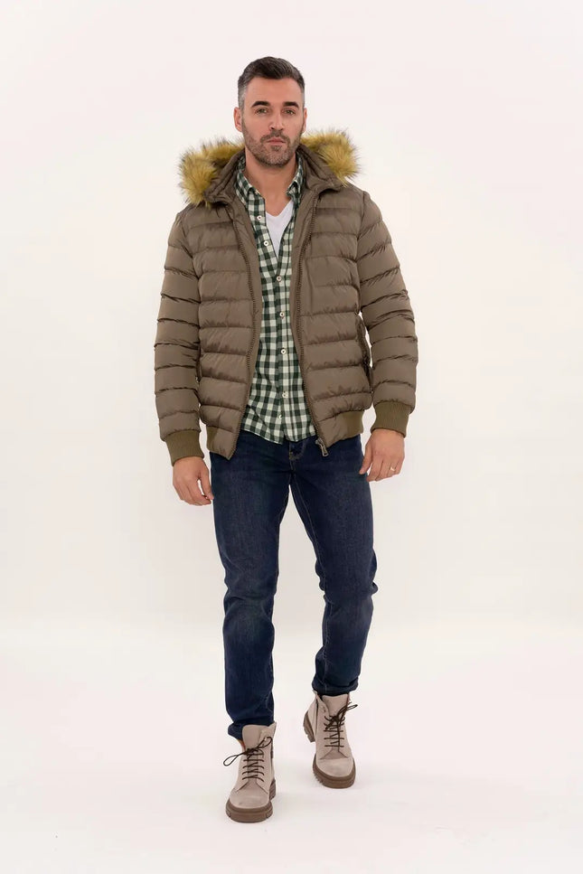 Men'S Brown Down Coat With Fur-Clothing - Men-Wessi-Urbanheer