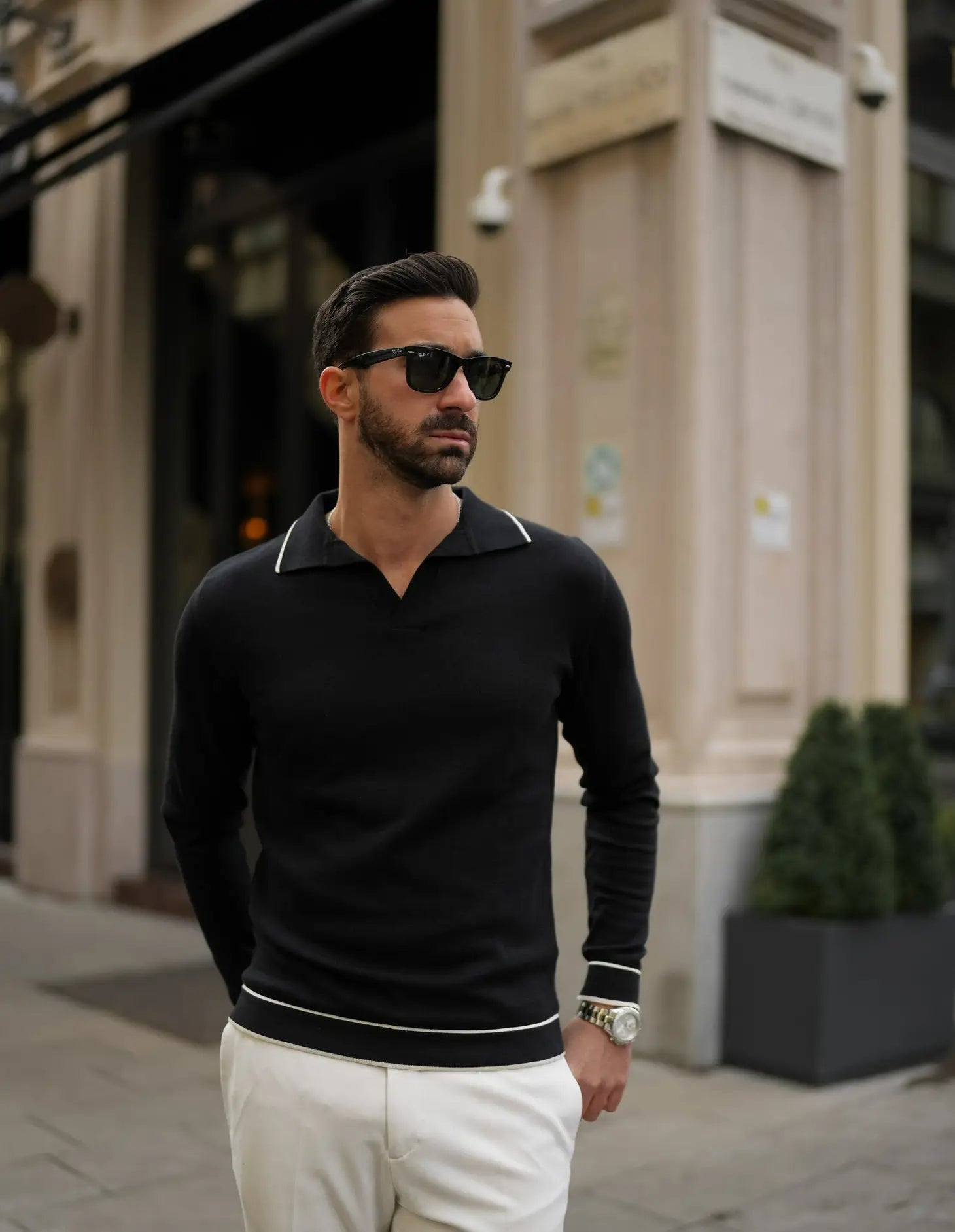 Men's Black Polo Black Sweater-Clothing - Men-Donato-S-Urbanheer