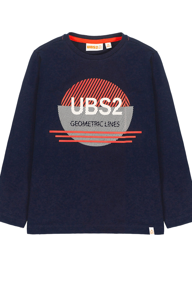 Boy'S T-Shirt In Navy Blue Cotton Jersey-UBS2-2-Urbanheer
