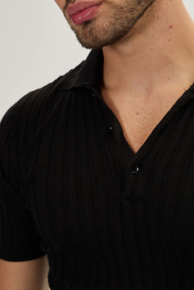 RT Ribbed Men's Polo T-Shirt - Black-Clothing - Men-Ron Tomson-Urbanheer