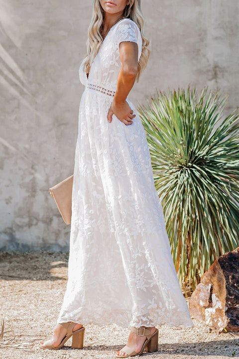 White V Neck Lace Maxi Dress-UHXC-White-(US 4-6)S-Urbanheer