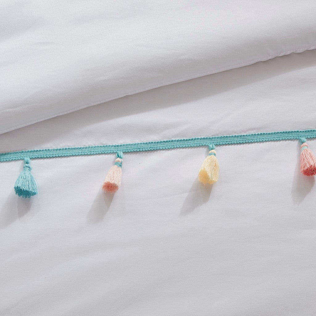 Colorful Tassels 4-Piece Kids White Comforter Set-Olliix-Twin-Urbanheer