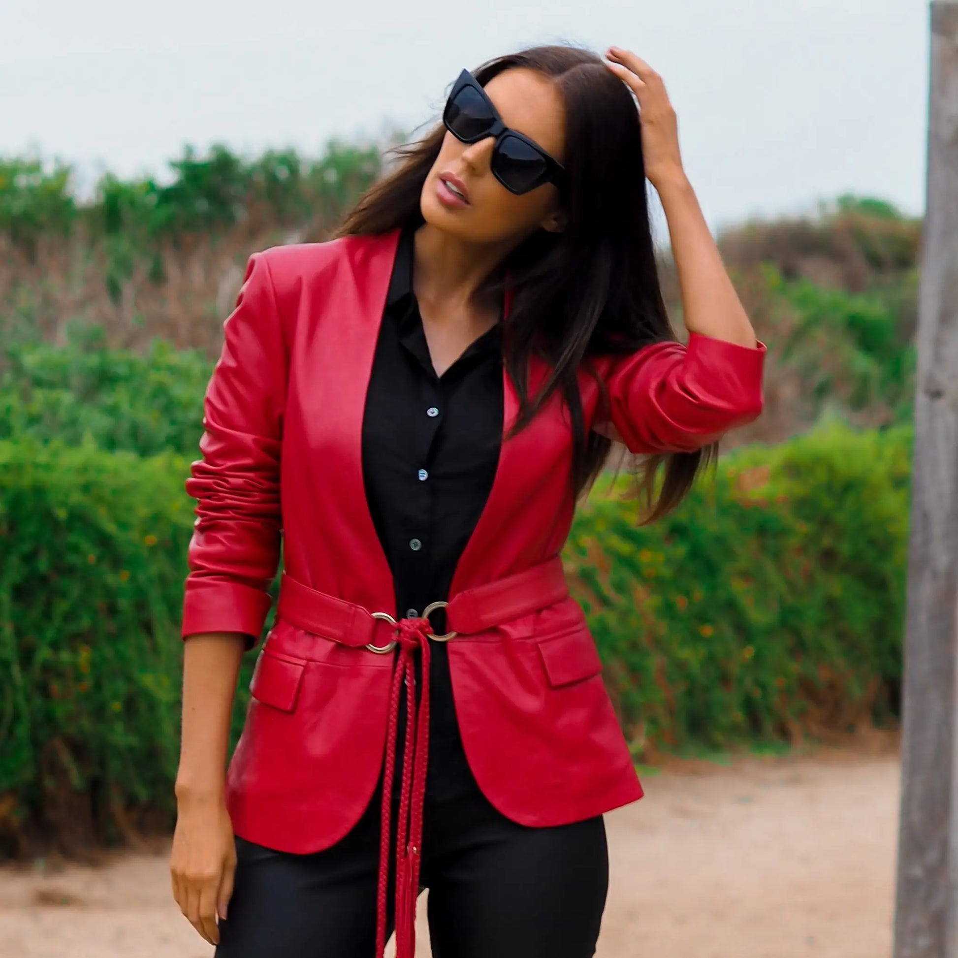 Alma Belted Jacket | Red-Apparel & Accessories-Cadelle Leather-6-Urbanheer