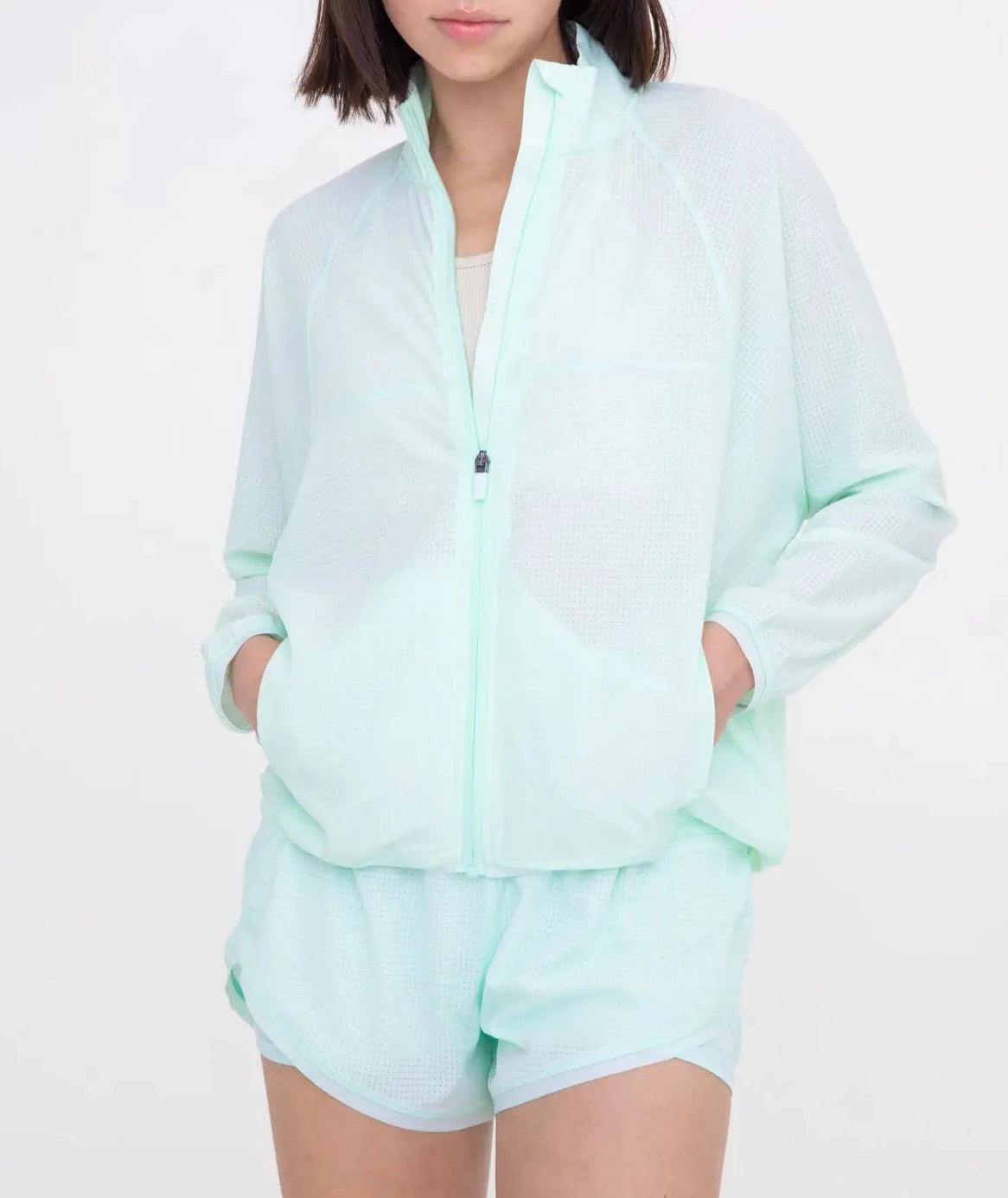 Athletic Women Mock Neck Running Jacket- Mint-Clothing - Women-Mono B-S-Urbanheer