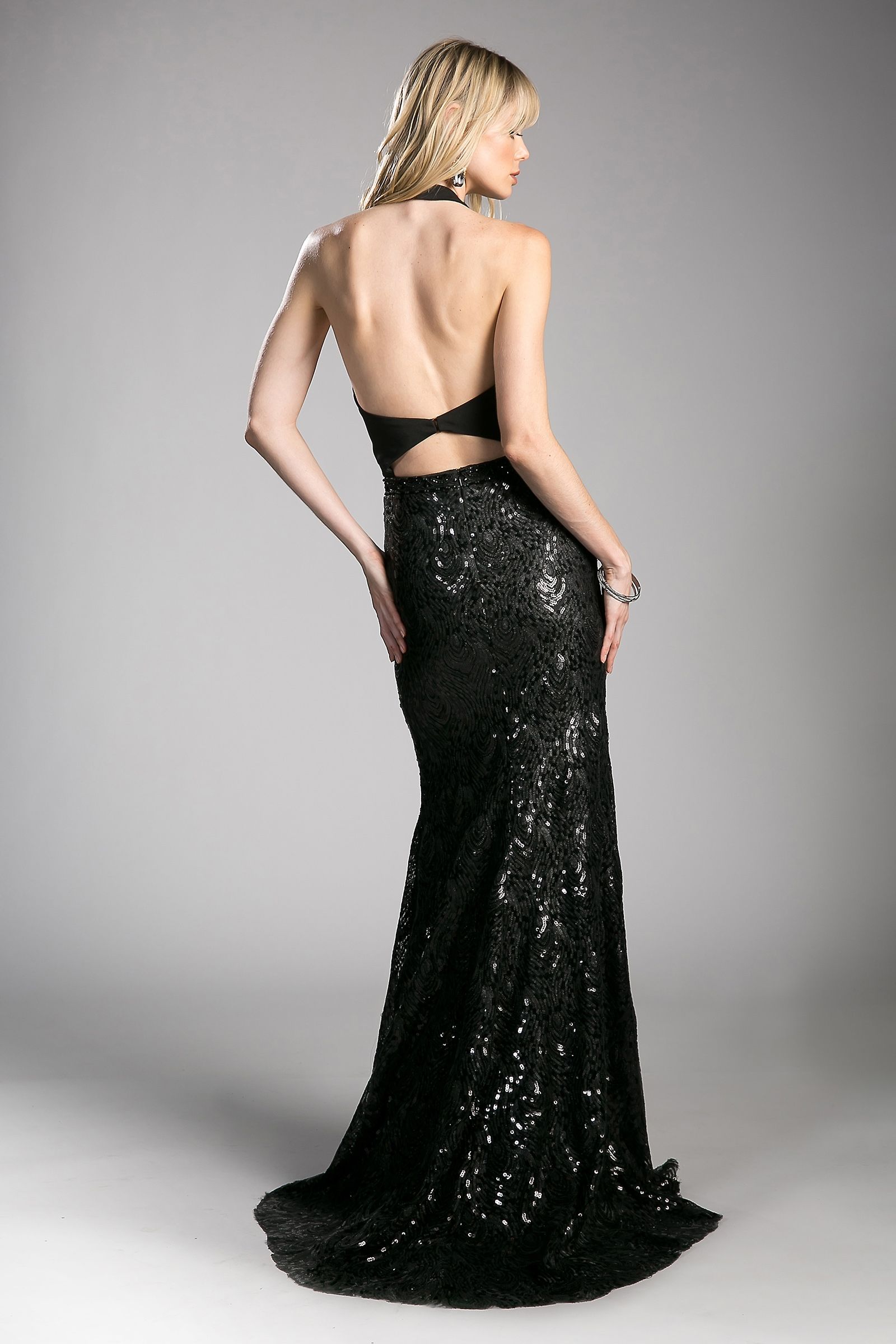 Fitted Sequin Gown With Halter Neckline-Mob-Tux-USA-4-Black-Urbanheer