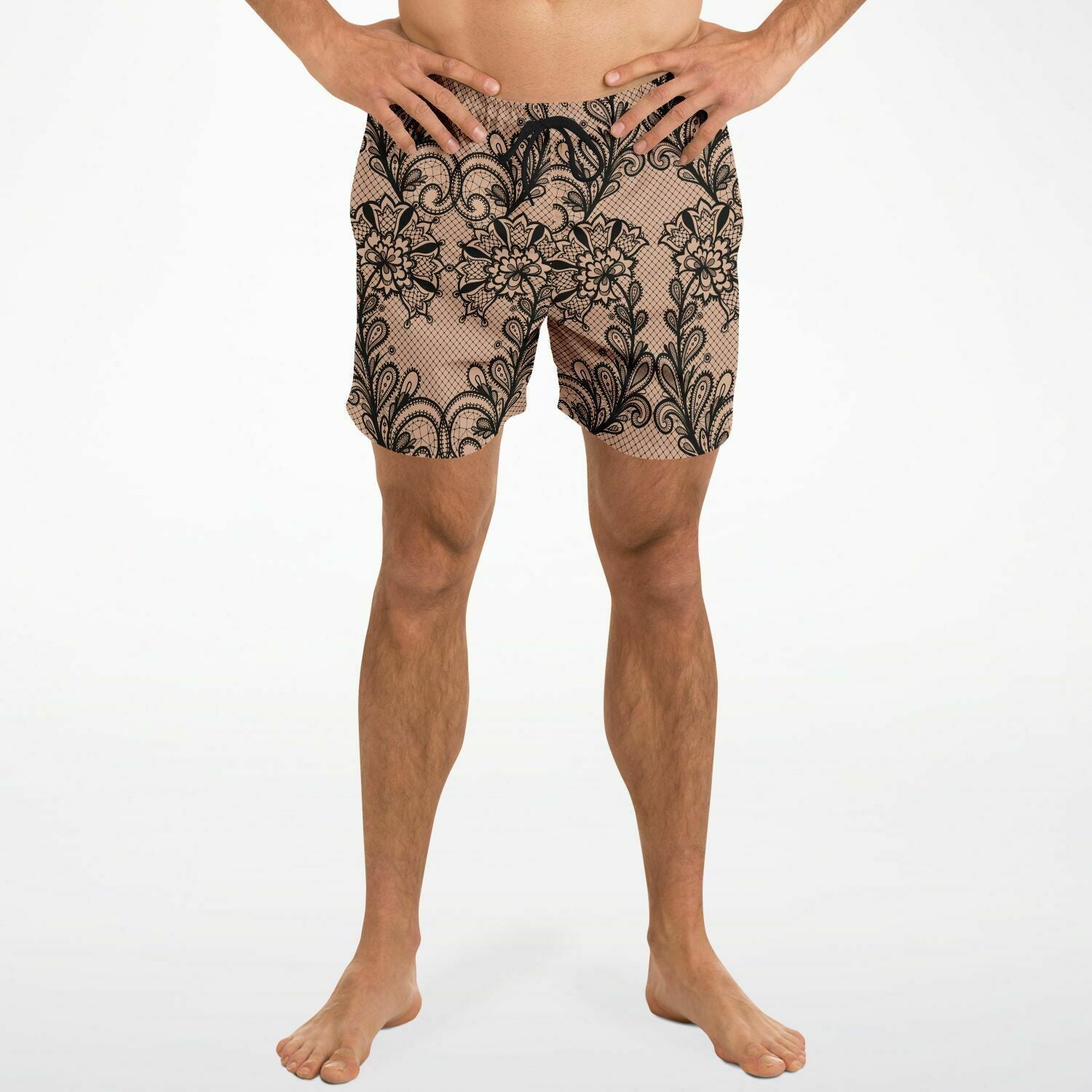 Black & Nude Lace 5.5" Men Swim Trunks-Subliminator-XS-Urbanheer
