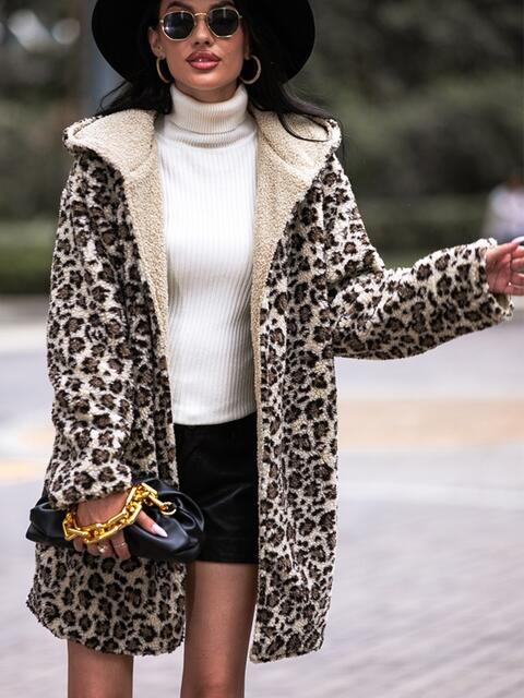Leopard Print Hooded Teddy Coat-Street 360-Leopard-S-Urbanheer