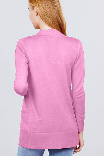 Active Basic Ribbed Trim Open Front Cardigan-Street 360-PINK-S-Urbanheer