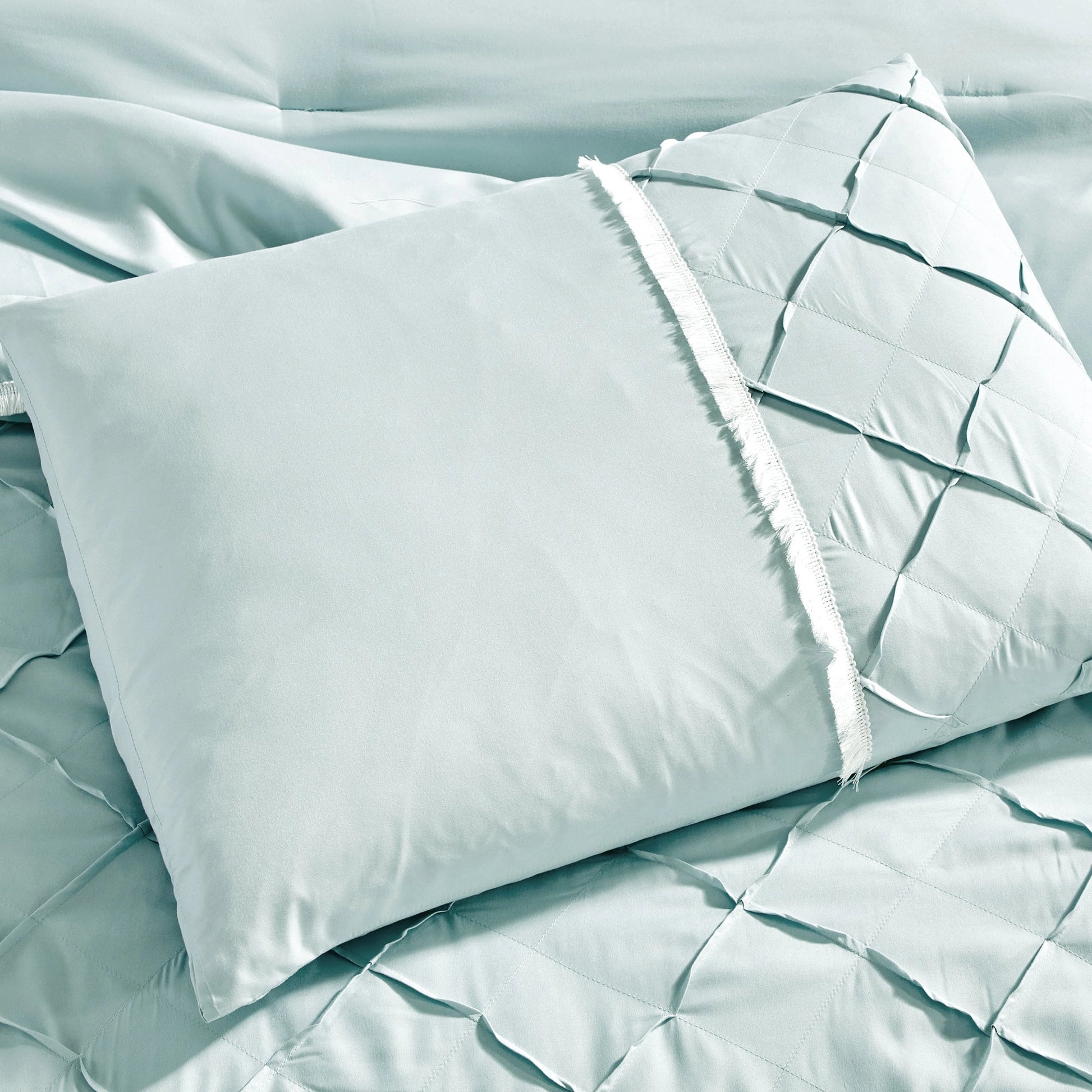 Ultra Soft Ruffle Baby Blue Pleated Comforter - 7 Piece Set-Bedding-linen mart-King-Urbanheer