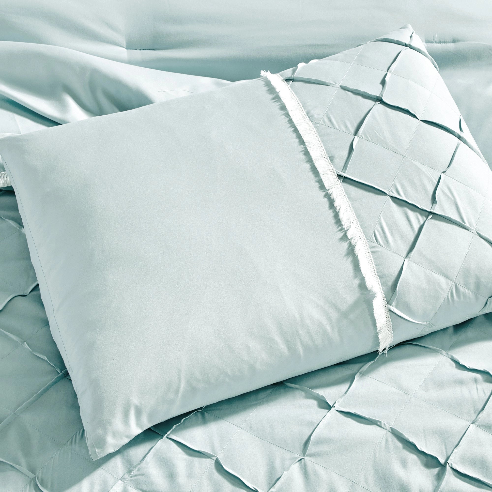 Ultra Soft Ruffle Baby Blue Pleated Comforter - 7 Piece Set-Bedding-linen mart-King-Urbanheer