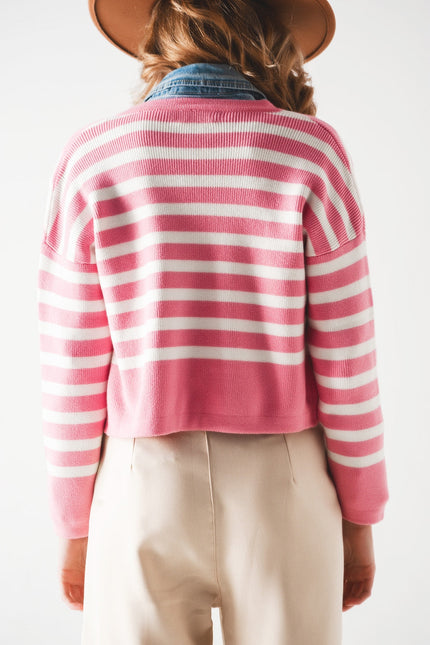 Lightweight Stripe Cardigan In Pink