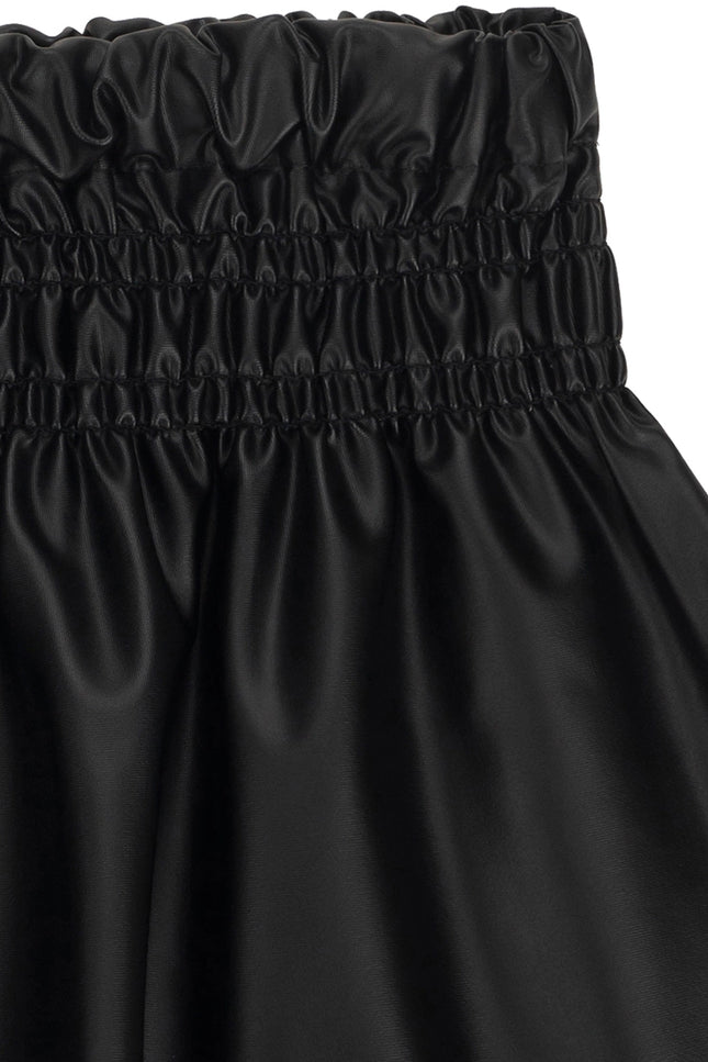 Girl'S Black Faux Leather Skirt. Waistband With Thread.-UBS2-Urbanheer