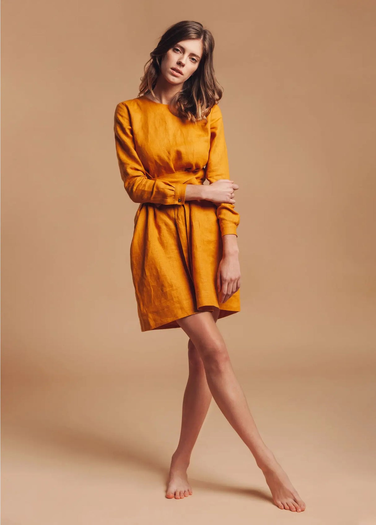 Linen Mustard Yellow Wrap Dress – Urbanheer