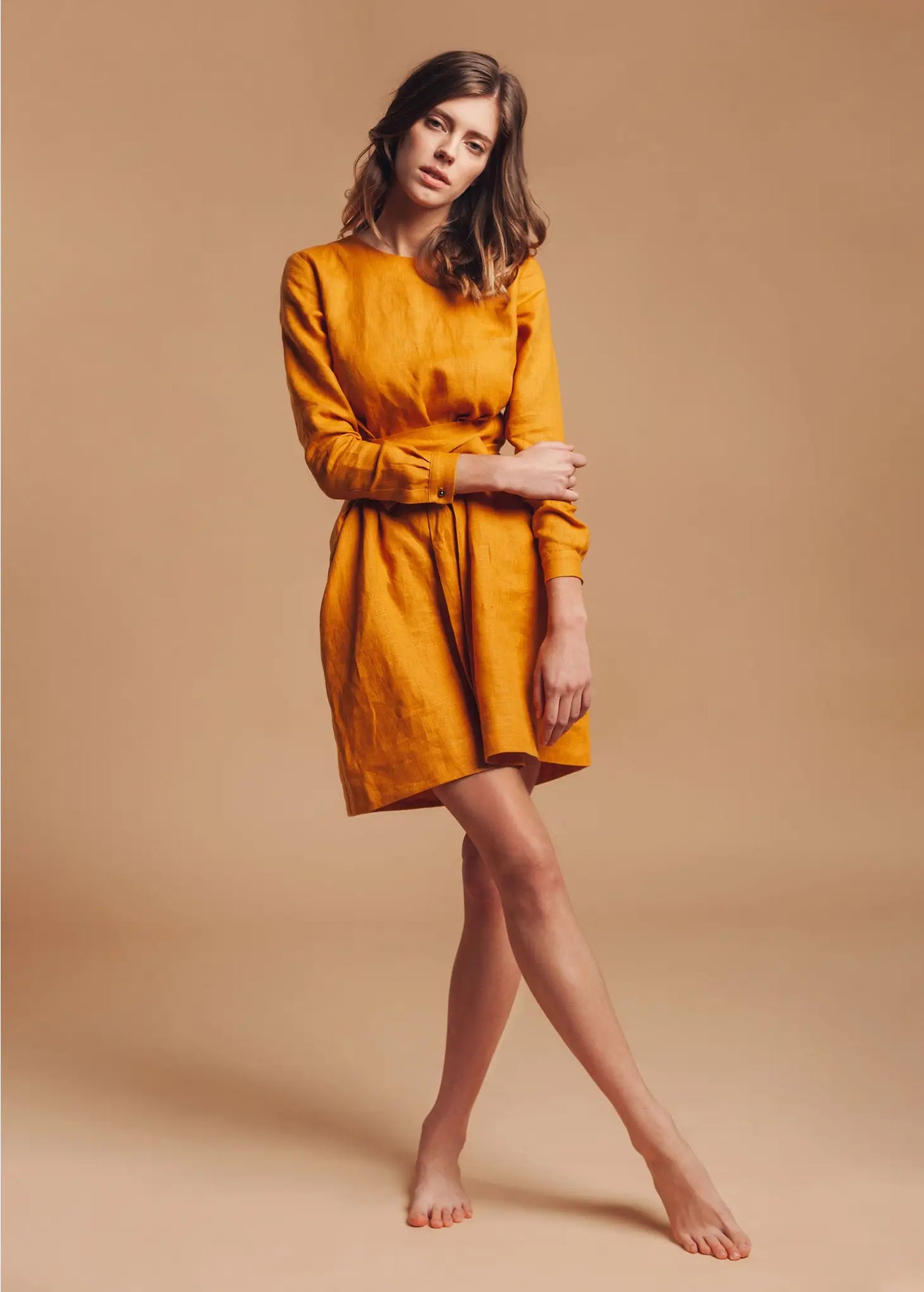 Linen Mustard Yellow Wrap Dress – UrbanHeer