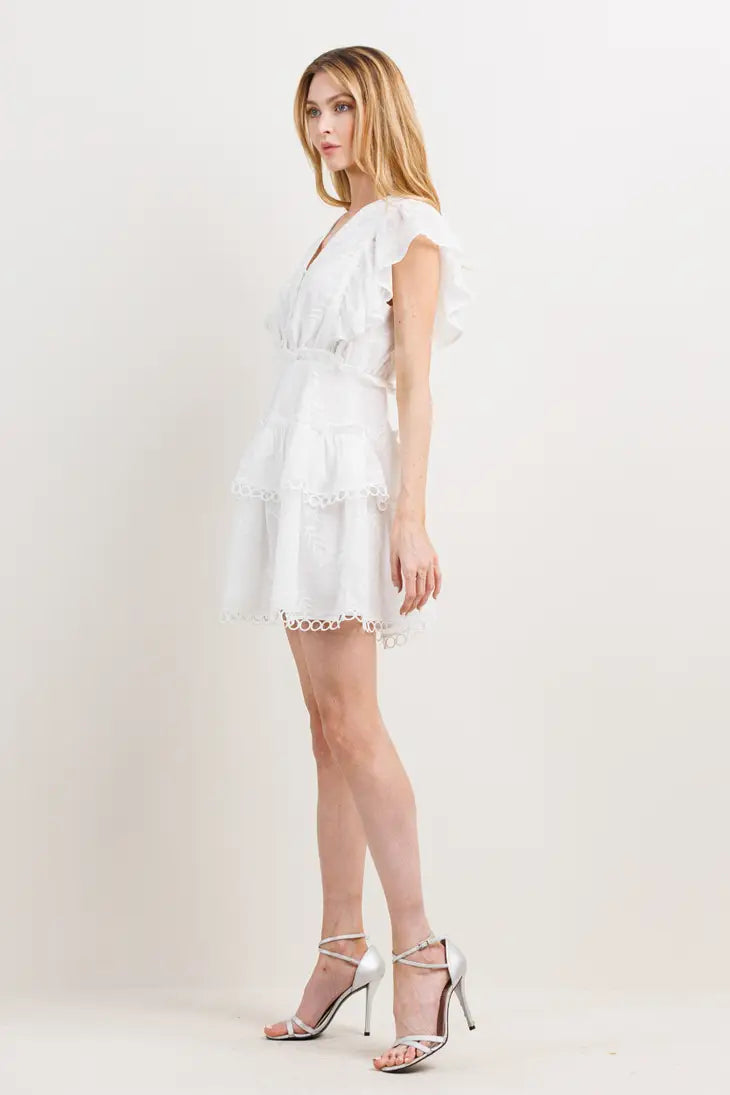 Ruffle Detail V Neck Mini Dress-Neon Blush-S-Urbanheer