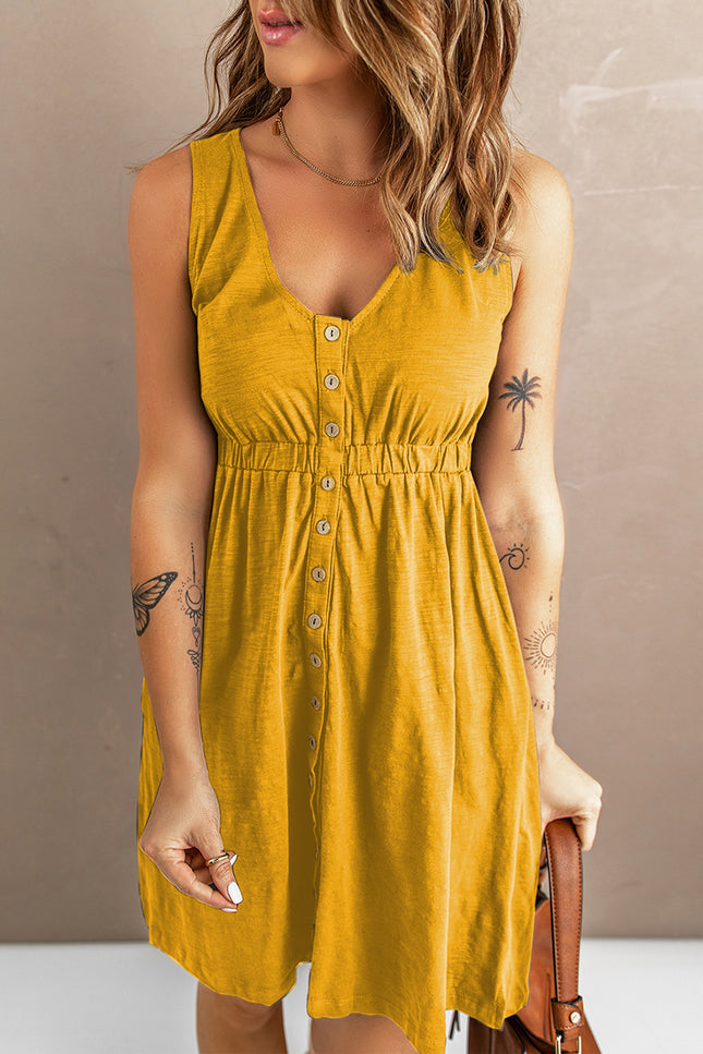 Sleeveless Button Down Mini Dress-UHX-Yellow-S-Urbanheer