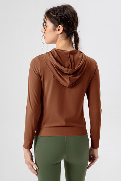 Drawstring Zip Up Hooded Active Outerwear-Street 360-Black-S-Urbanheer