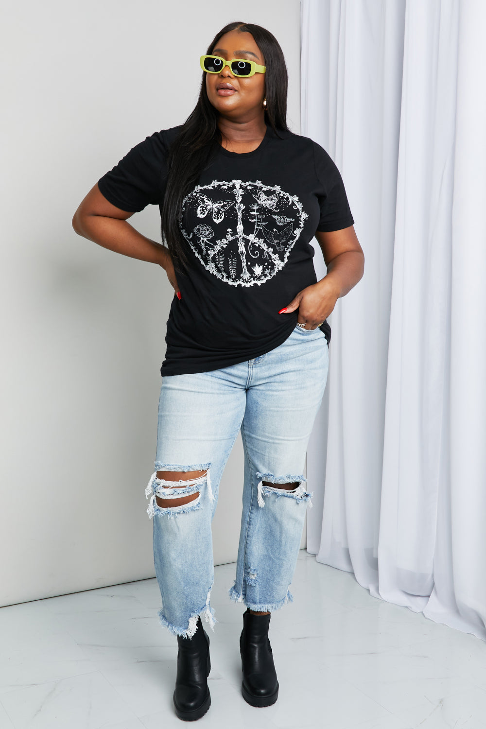 mineB Full Size Butterfly Graphic Tee Shirt-Street 360-Black-S-Urbanheer