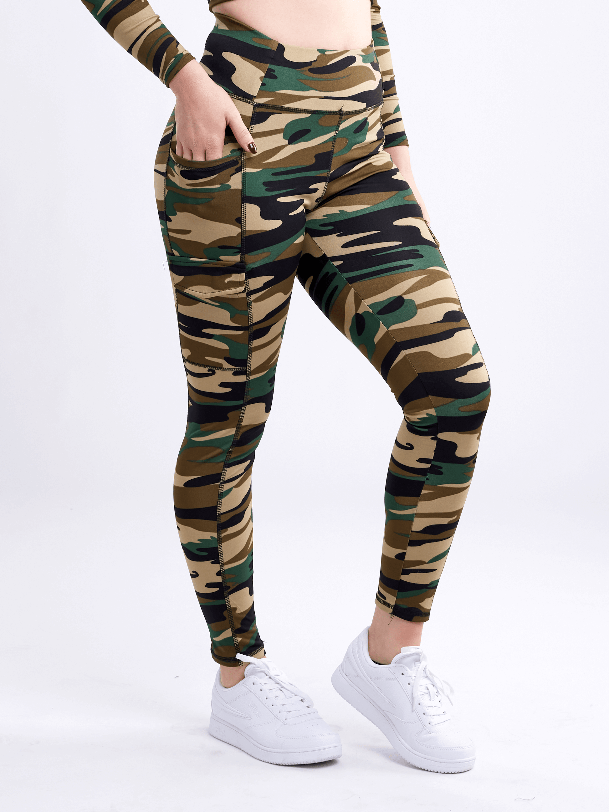 High-Waisted Leggings with Side Cargo Pockets-JupiterGear-French Camo-Small / Medium-Urbanheer