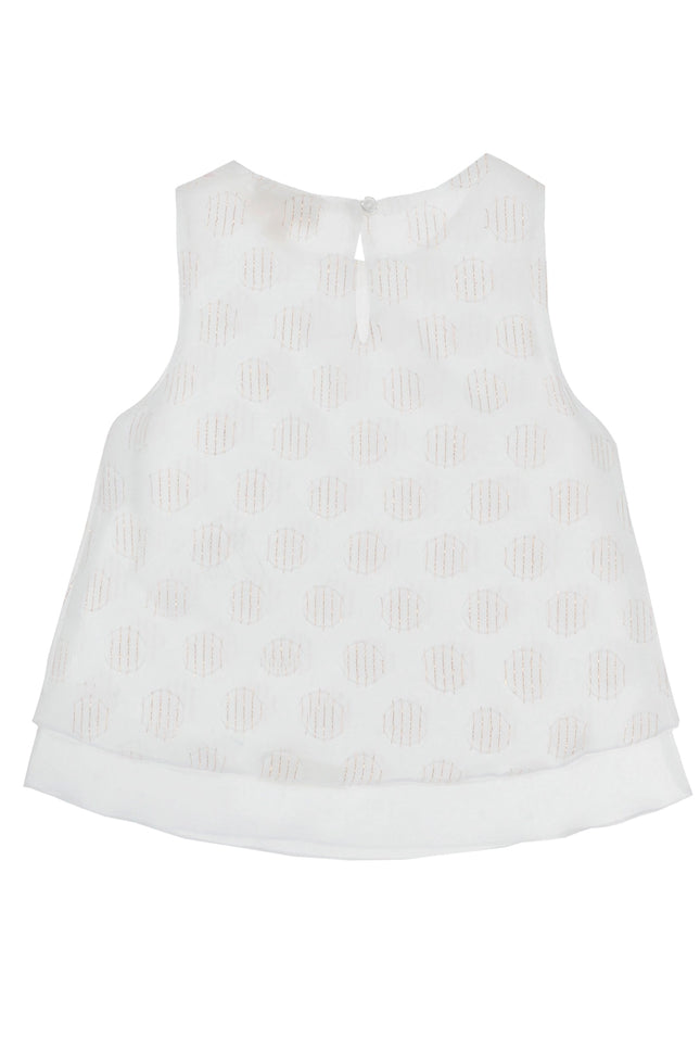 Girls' Blouse In Fine White Crepe Fabric With Moon-UBS2-Urbanheer