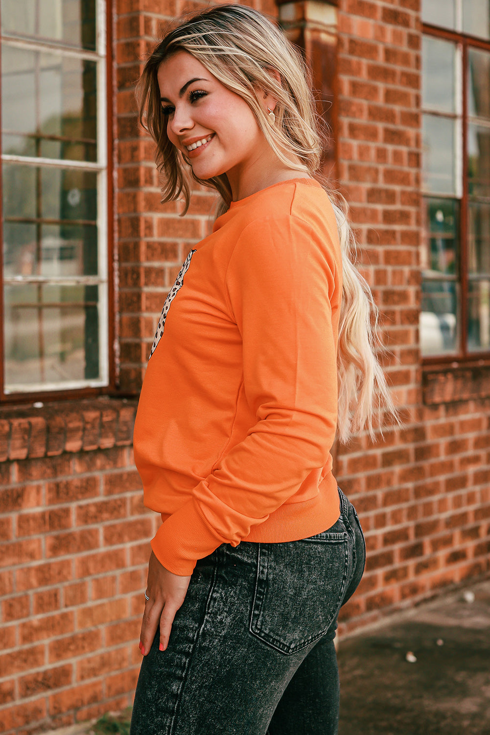 Orange Halloween Leopard Pumpkin Face Sweatshirt-UHXC-Orange-(US 4-6)S-Urbanheer