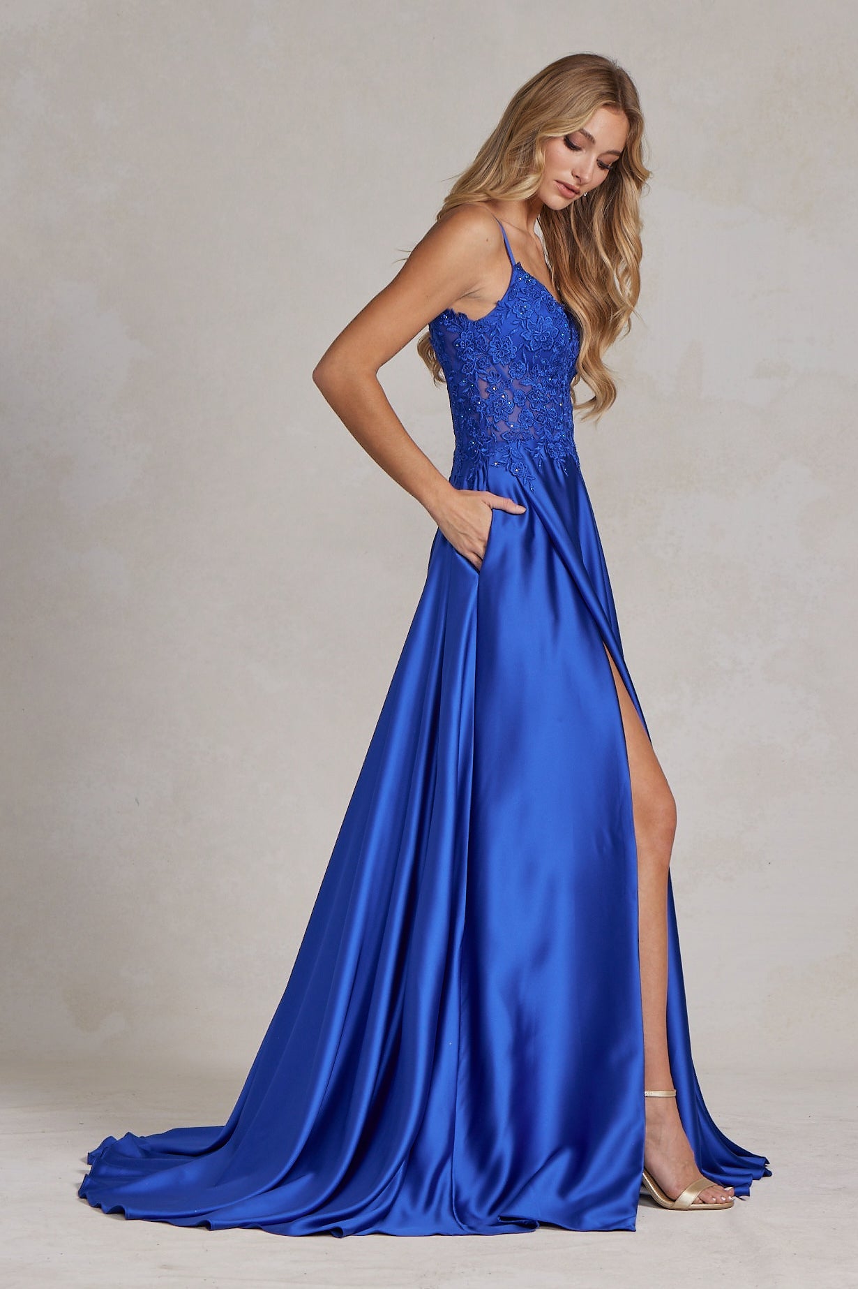 Embroidered Lace Bodice Open V-Back-NXAB-00-EMERALD-Urbanheer