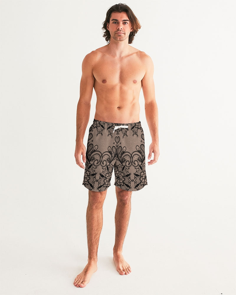 Black & Nude Lace Men'S Swim Trunk-Kin Custom-XS-Urbanheer