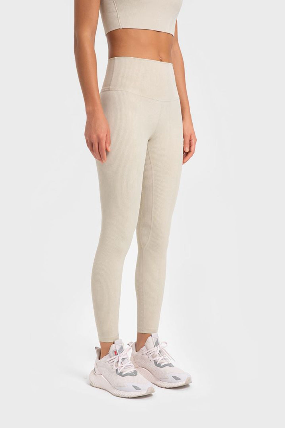 Highly Stretchy Wide Waistband Yoga Leggings-Street 360-Ivory-4-Urbanheer