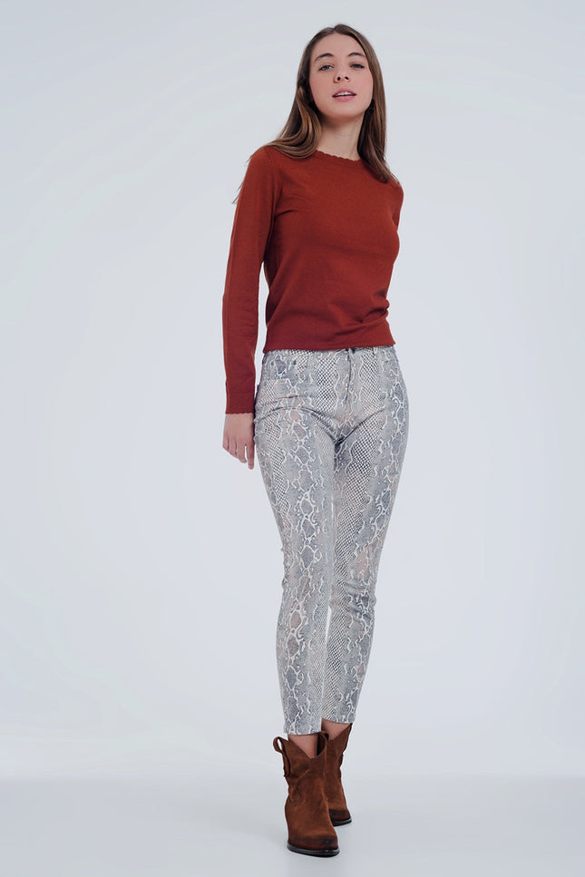 Beige Coloured Pants With Snake Print