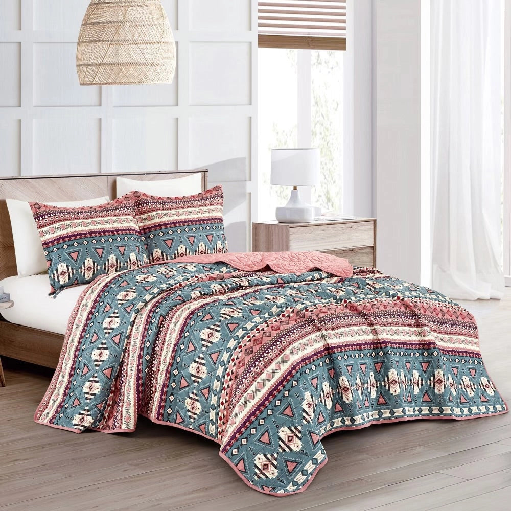 Mazel Southwest Aztec Quilt Set - 3 Piece Set-Linen Mart-King-Urbanheer