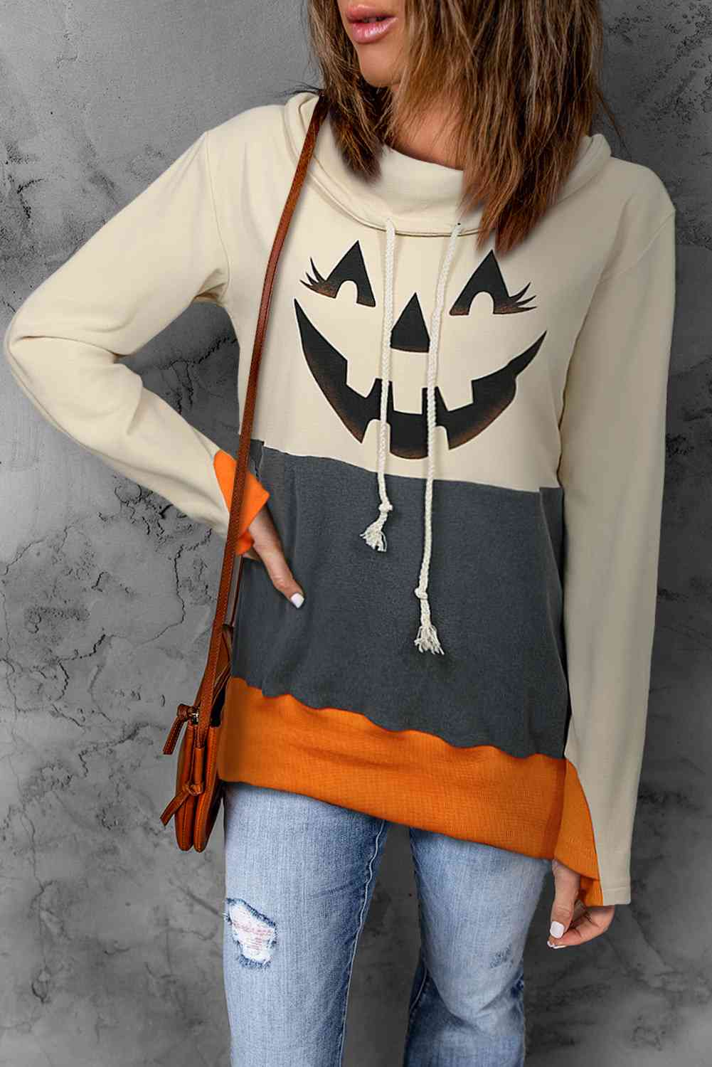 Long Sleeve Jack-O'-Lantern Graphic Sweatshirt-Street 360-Charcoal-S-Urbanheer