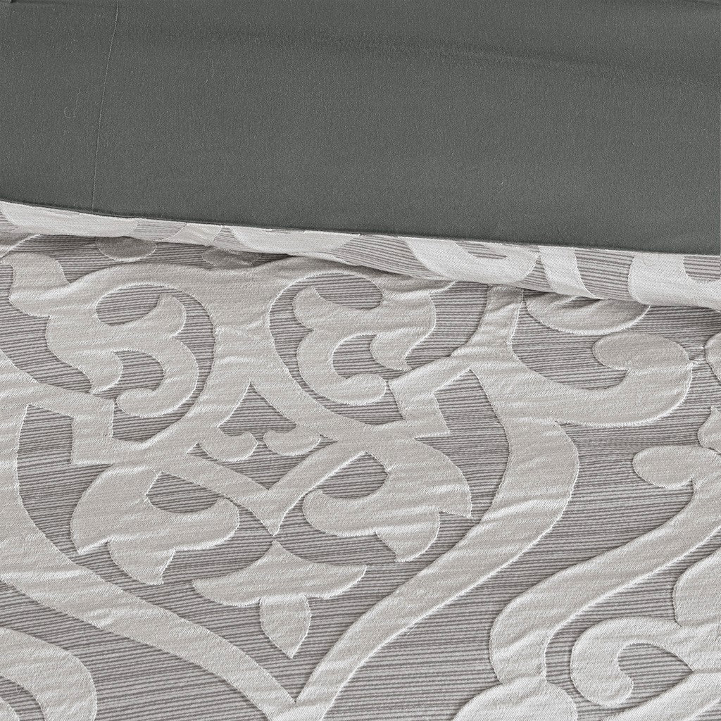 Classic Damask 8-Piece Jacquard Comforter Set, Grey/Silver-Olliix-Queen-Urbanheer