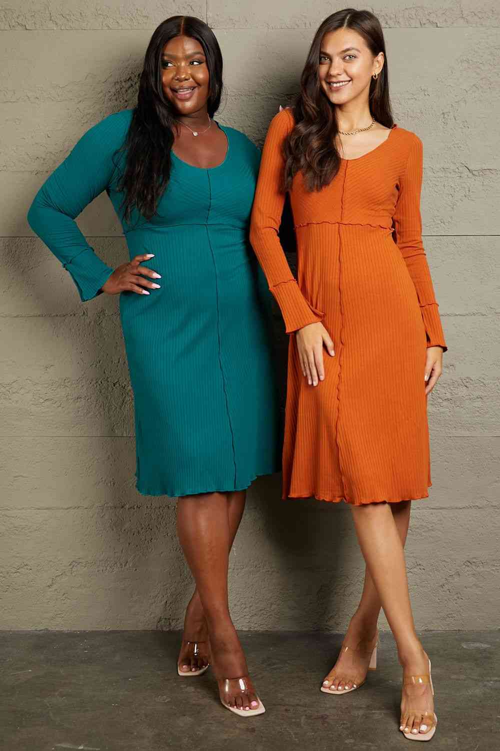 Culture Code Full Size Chevron Upper Bodycon Midi Dress-Street 360-Deep Teal-S-Urbanheer