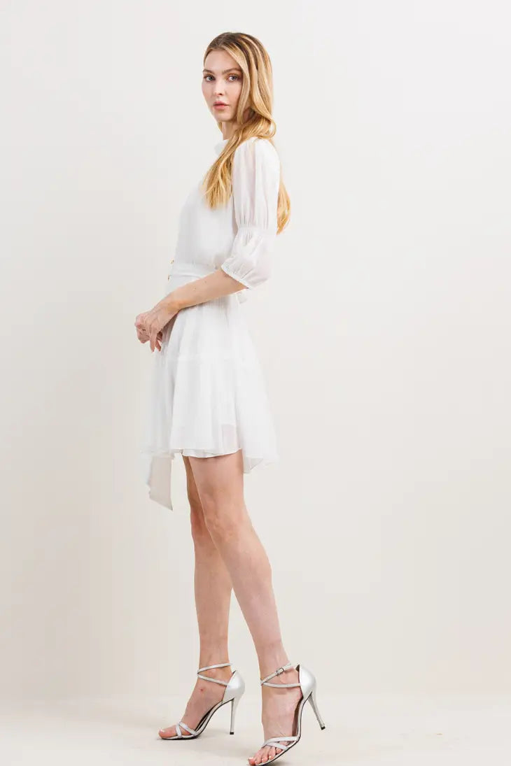 Pleats Effect Body Puff Sleeve Mini Dress-Neon Blush-S-Urbanheer