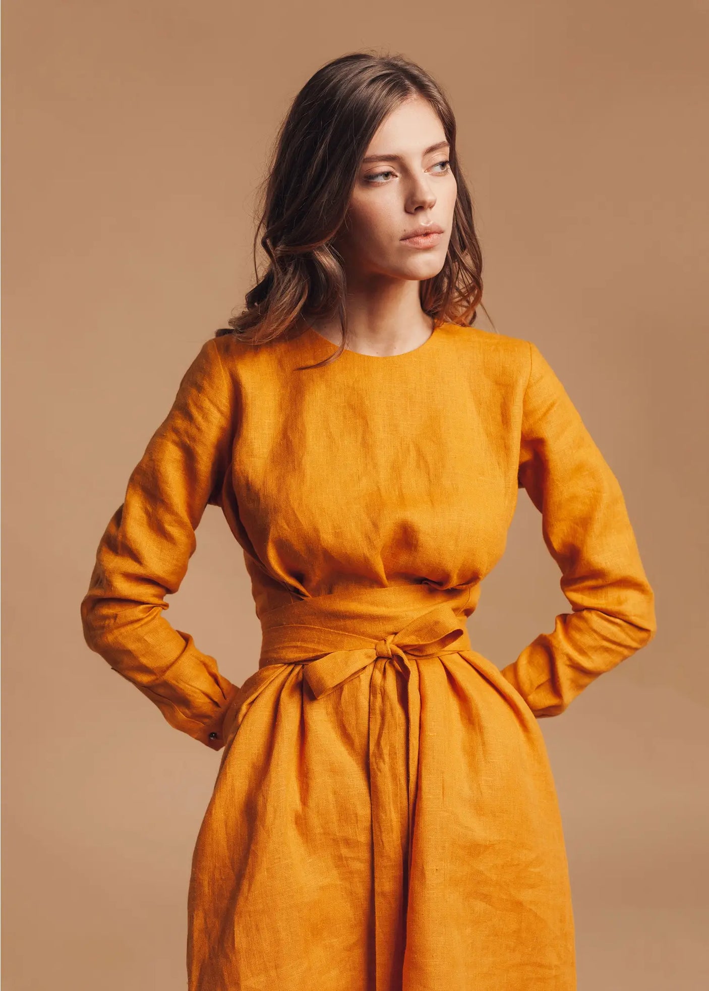 Linen Mustard Yellow Wrap Dress – UrbanHeer