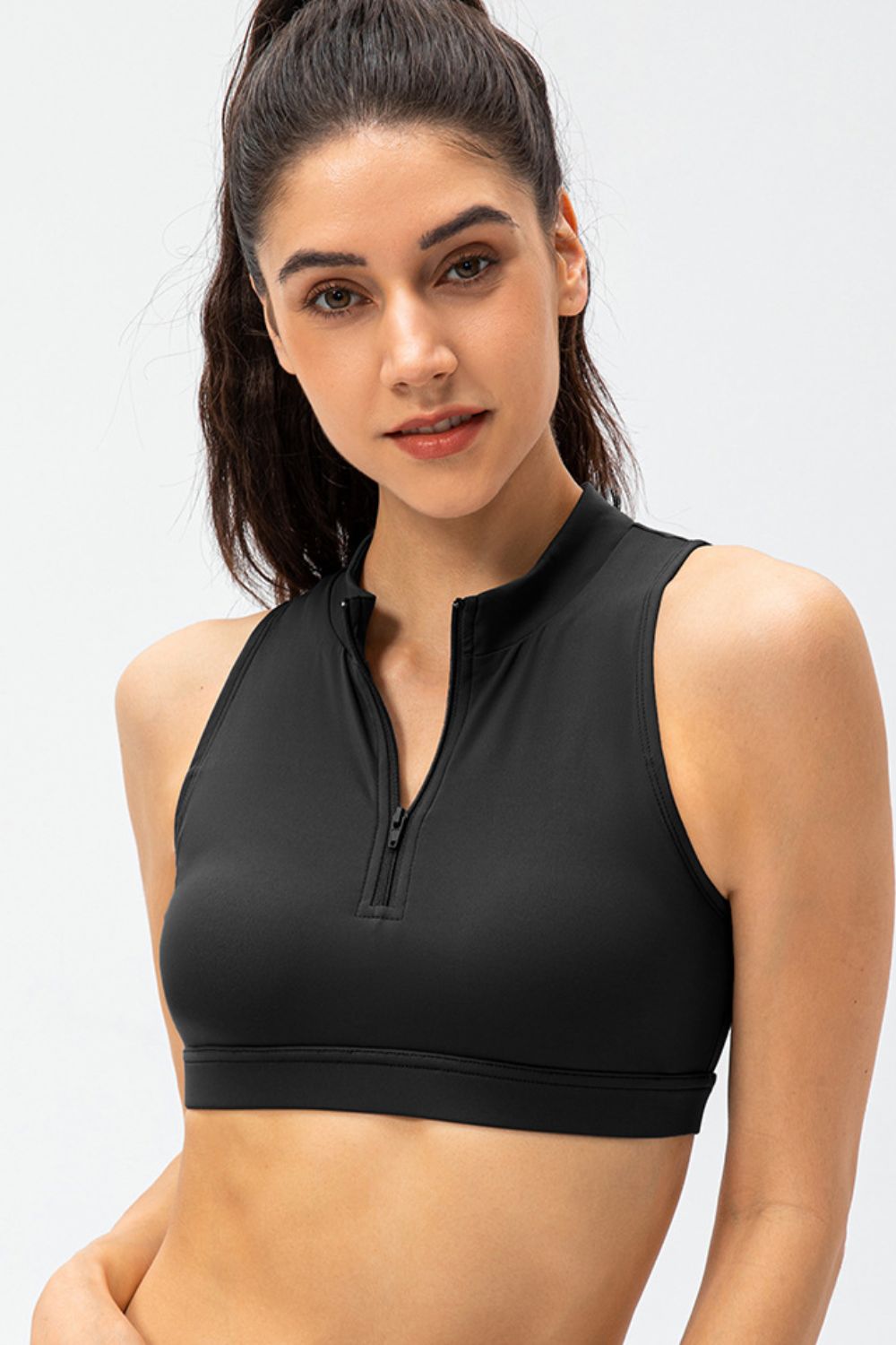 Full Size Cropped Cutout Back Zipper Front Active Tank Top-Street 360-Black-S-Urbanheer