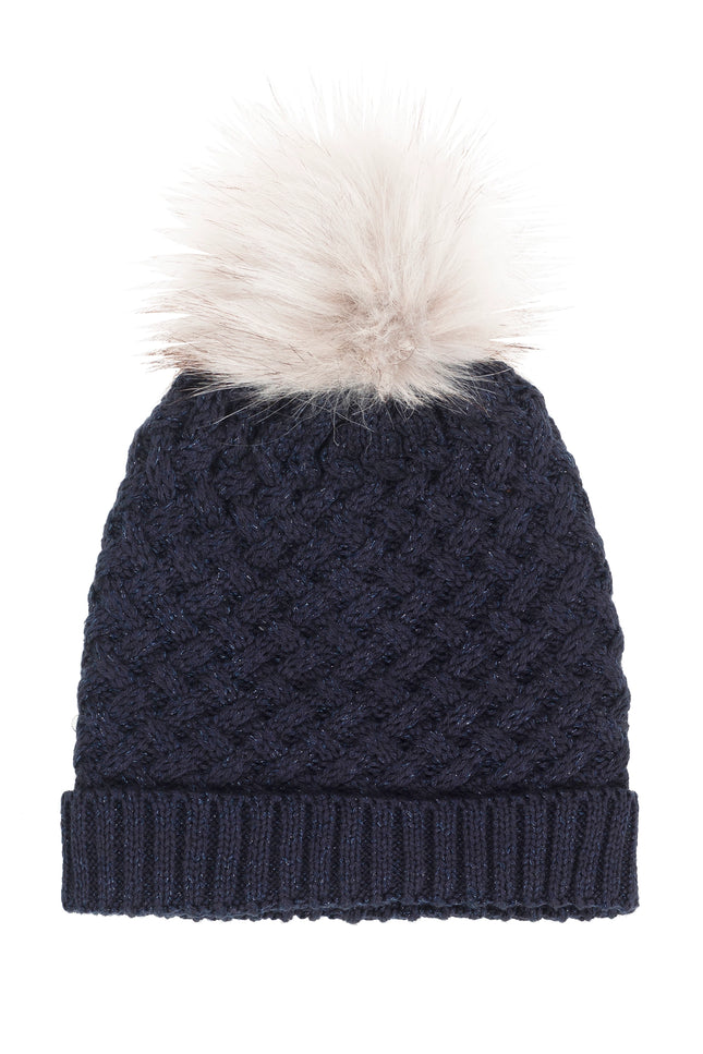 Ubs2 Girls Hat In Braided Tricot In Navy Color. Pompon-UBS2-2-3-Urbanheer