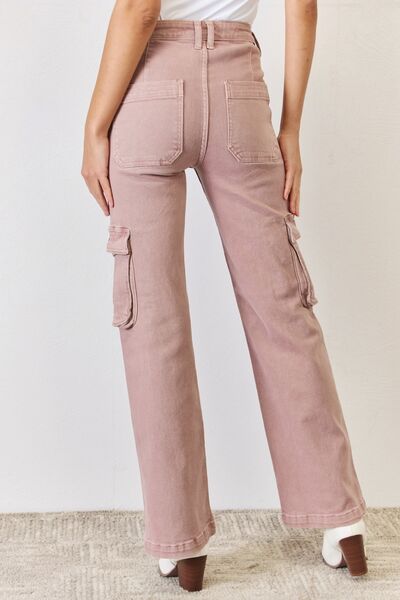 Risen Full Size High Rise Cargo Wide Leg Jeans-Risen-Mauve-0-Urbanheer