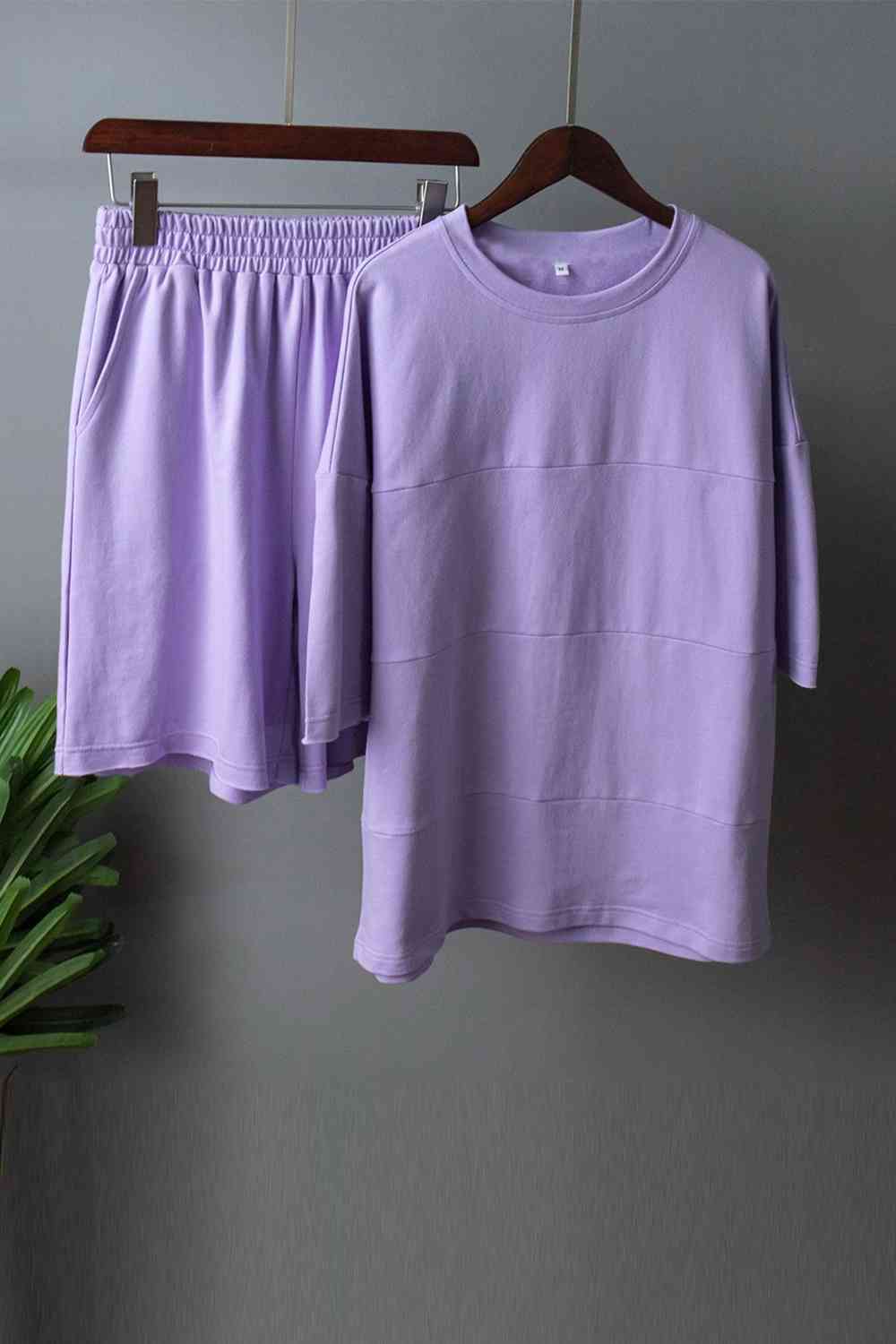 Round Neck Long Sleeve Top And Shorts Set-Street 360-Lavender-S-Urbanheer