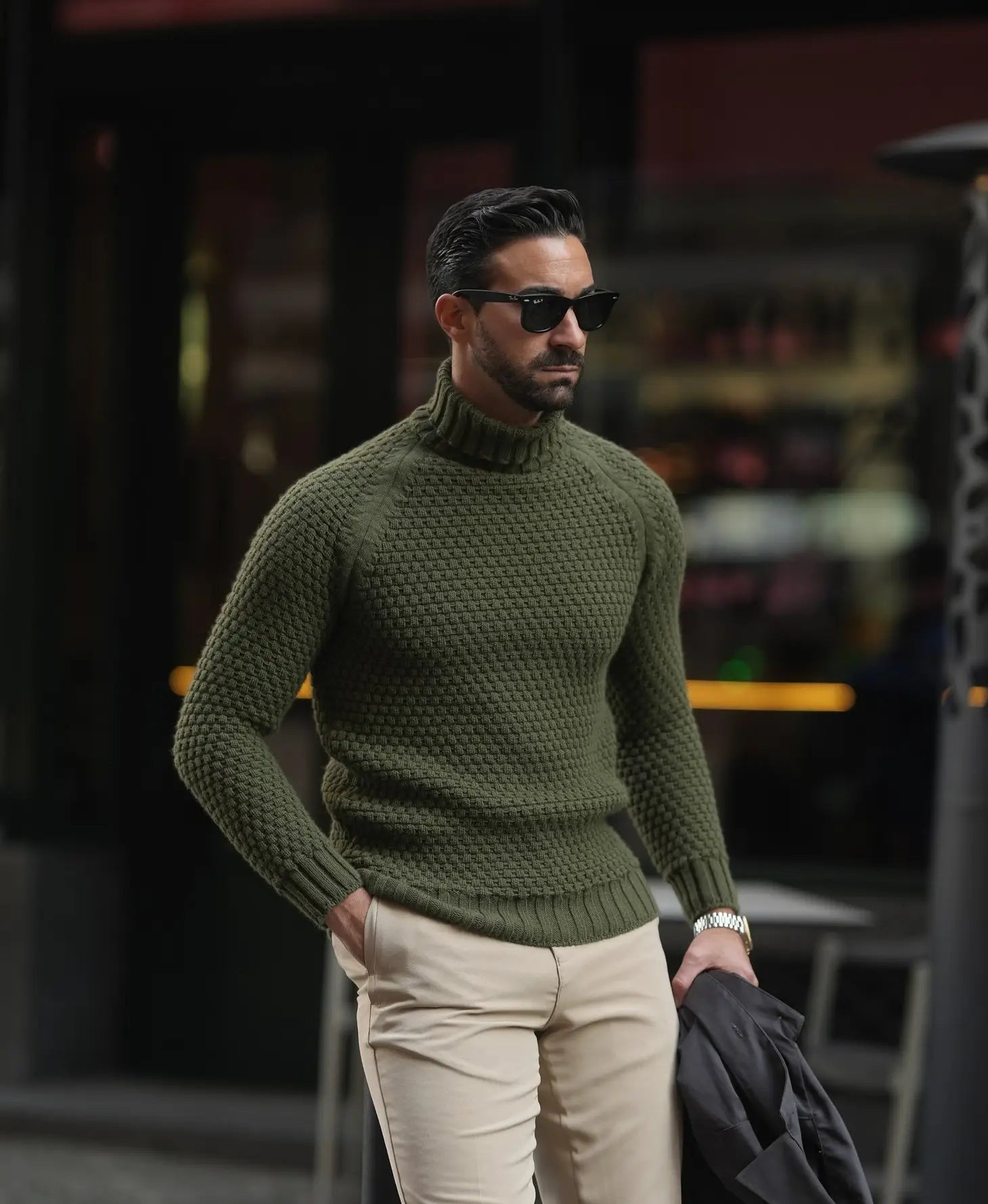 Men's Turtleneck Jumper Sweater-Clothing - Men-Donato-S-Khaki-Urbanheer