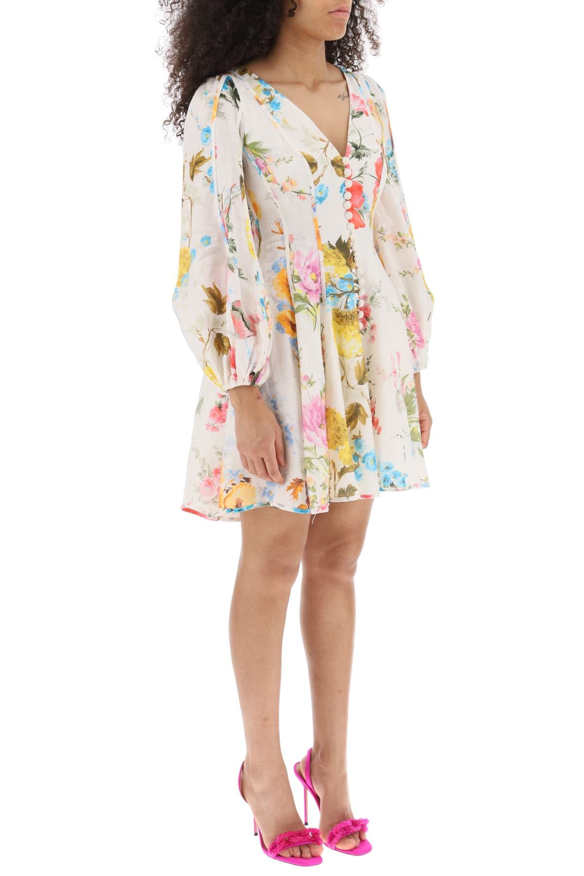 Zimmermann 'Halcyon' Mini Dress In Linen With Floral Motif-Zimmermann-0-Urbanheer