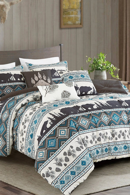 Big Bear Southwest Turquoise Aztec Comforter - 6 Piece Set.-Linen Mart-Twin-Urbanheer
