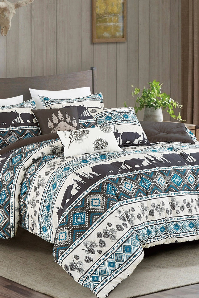 Big Bear Southwest Turquoise Aztec Comforter - 6 Piece Set.-Linen Mart-Twin-Urbanheer