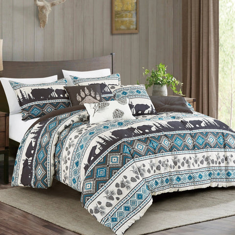 Big Bear Southwest Turquoise Aztec Comforter - 6 Piece Set.-Linen Mart-Twin-Urbanheer