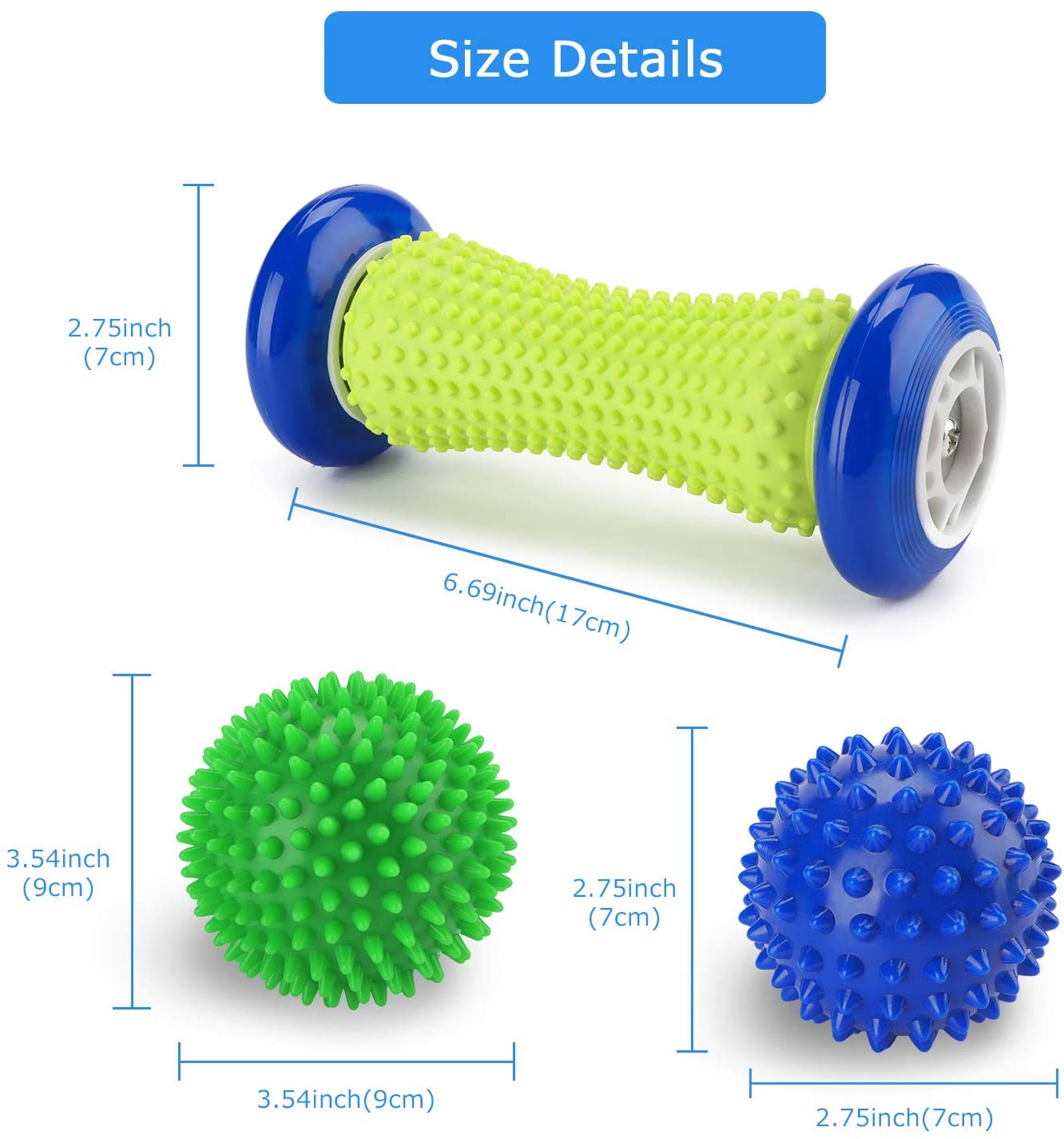 Foot Massage Roller Spiky For Plantar Fasciitis - Relief For Heel Spurs & Foot Arch Pain, Deep Trigger Point Therapy, Muscle Recovery, Stress Relief Acupressure Reflexology Tool-Fulfillment Center-Urbanheer