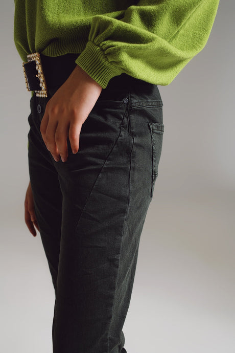 Skinny Jeans With Visible Buttons in Military Green