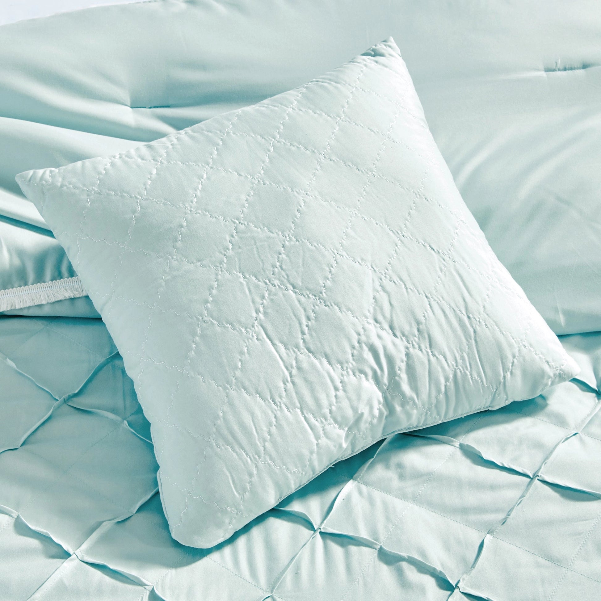 Ultra Soft Ruffle Baby Blue Pleated Comforter - 7 Piece Set-Bedding-linen mart-King-Urbanheer